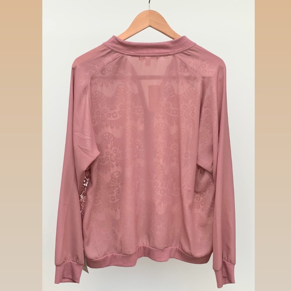 Avenue Loralette Lace Bomber Jacket Pink Mauve NWT - Picture 5 of 5